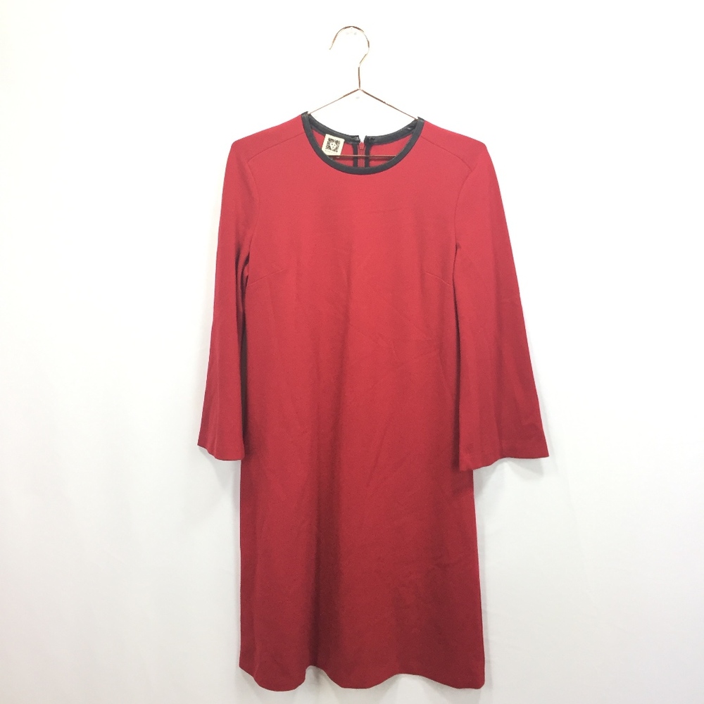 Anne Klein 4 Dress Red Black Trim Shift 3/4 Sleeve